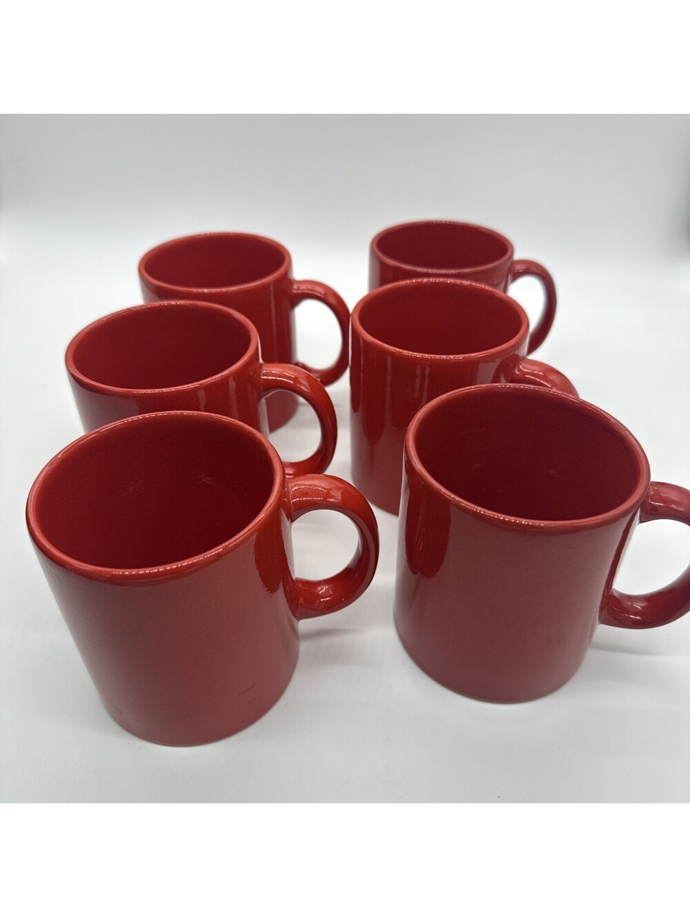Vintage Set of 6 Waechtersbach Spain Solid Red Ceramic Coffee Mugs Cups